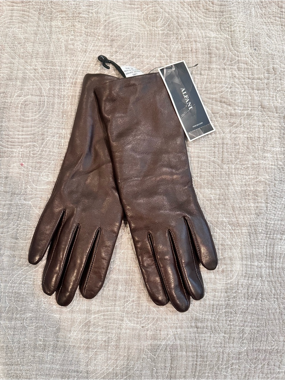 Leather Brown Gloves New AlFani Size 7 Cashmere